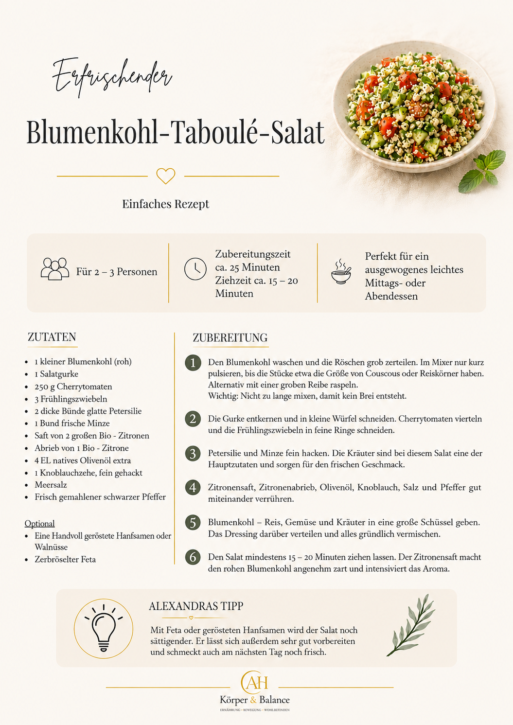 Erfrischender Blumenkohl-Taboulé-Salat