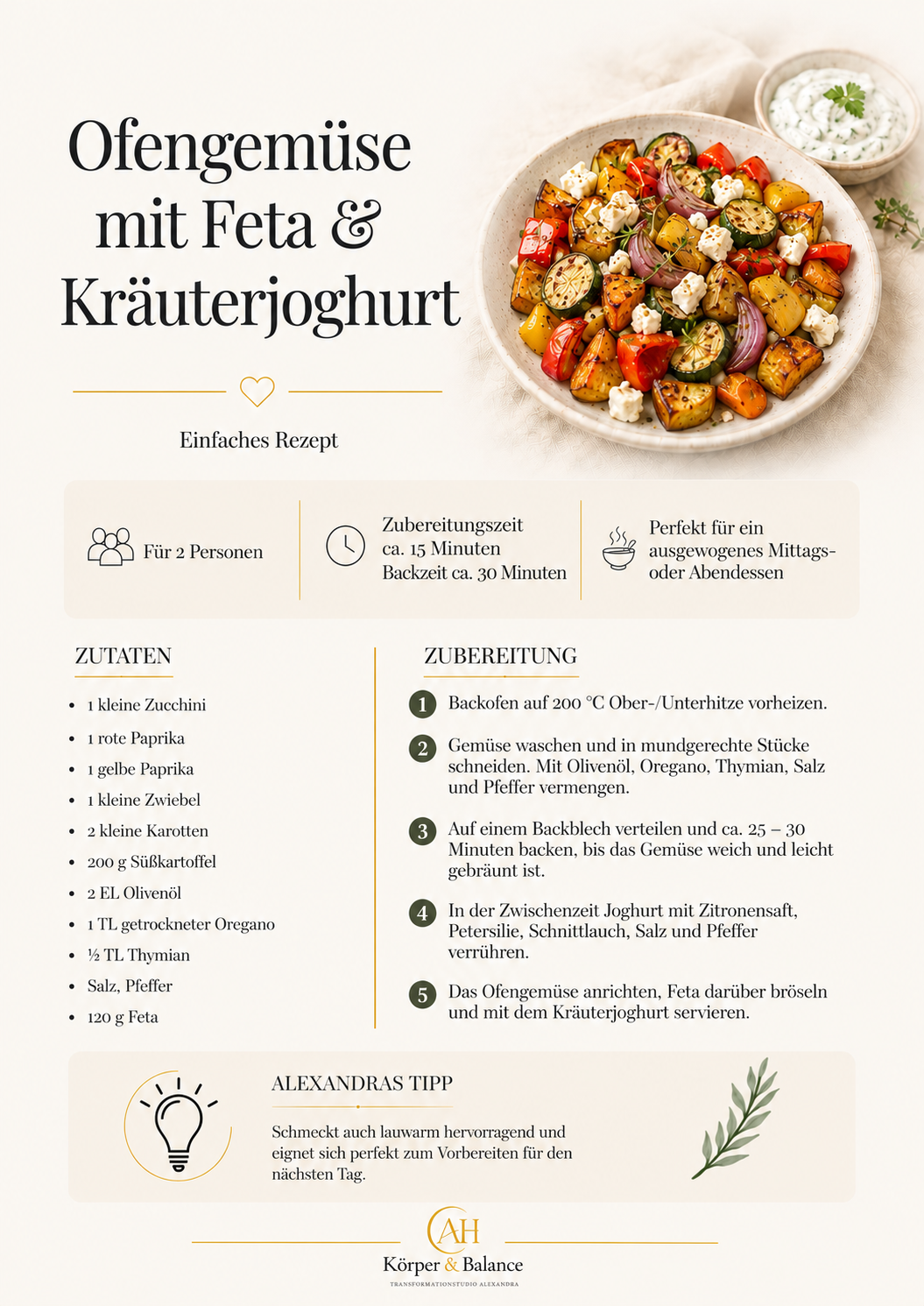 Ofengemüse mit Feta und Kräuterjoghurt