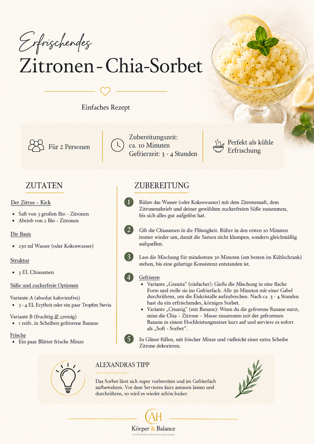 Erfrischendes Zitronen-Chia-Sorbet