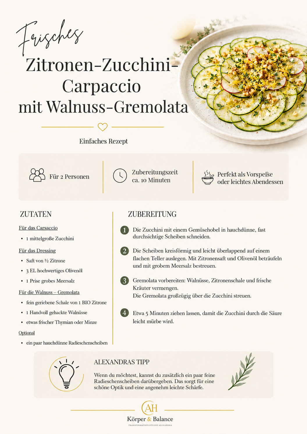 Zitronen-Zucchini-Carpaccio mit Walnuss-Gremolata